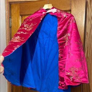 Vibrant Pink and Blue Cape with Gold Accents, Reversible, great for Child gift